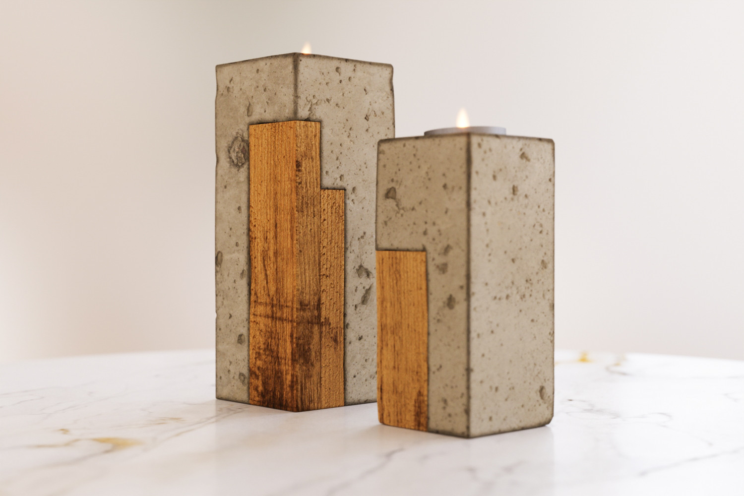 Wood and concrete candle holders 3D model