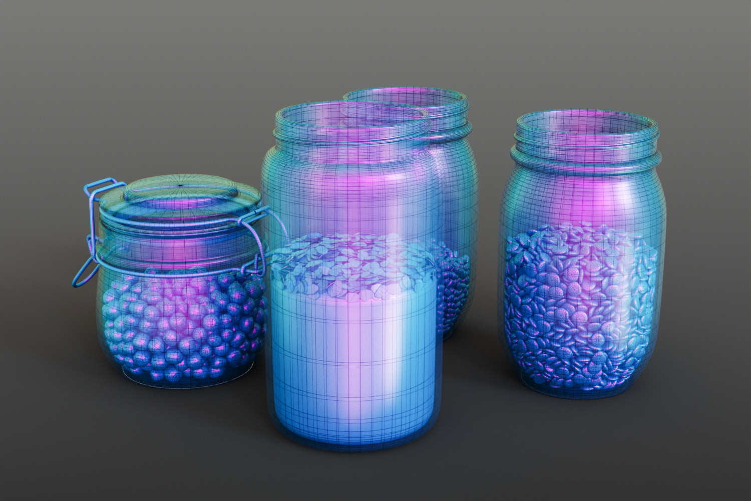 Kitchen jars with grains 3D model