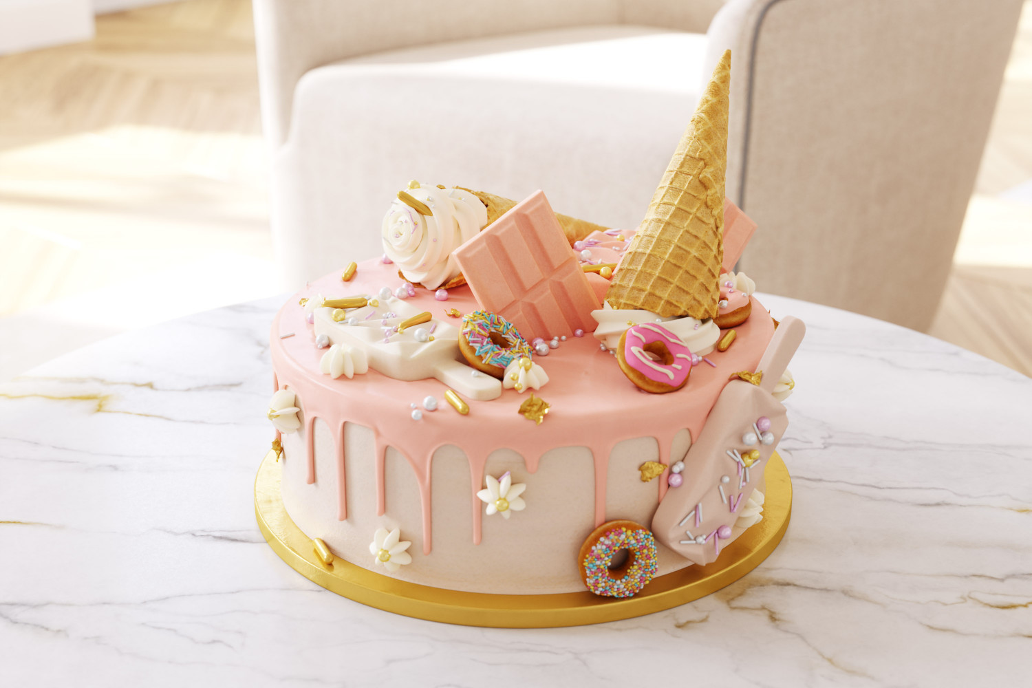 C4D Cute Three-dimensional 1st Birthday Cake Decoration PNG Images | C4D  Free Download - Pikbest